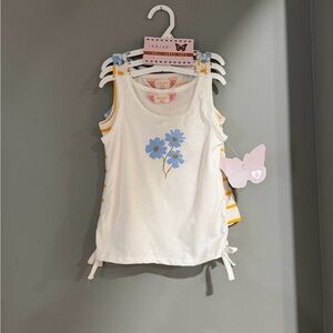 btween White Tank Top with Blue Floral Design